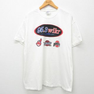 ヘインズ(Hanes)のXL★古着 ヘインズ Hanes 半袖 ビンテージ Tシャツ メンズ 00年代 00s MLB クリーンブランドインディアンス NBA クリーブランドキャバリアーズ コットン クルーネック 白 ホワイト メジャーリーグ ベースボール 野球 バスケットボール 24apr25 中古(Tシャツ/カットソー(半袖/袖なし))