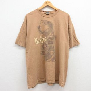 XL★古着 半袖 ビンテージ ロック バンド Tシャツ メンズ 00年代 00s ビートルズ The Beatles 大きいサイズ コットン クルーネック 茶 ブラウン 24apr25 中古(Tシャツ/カットソー(半袖/袖なし))