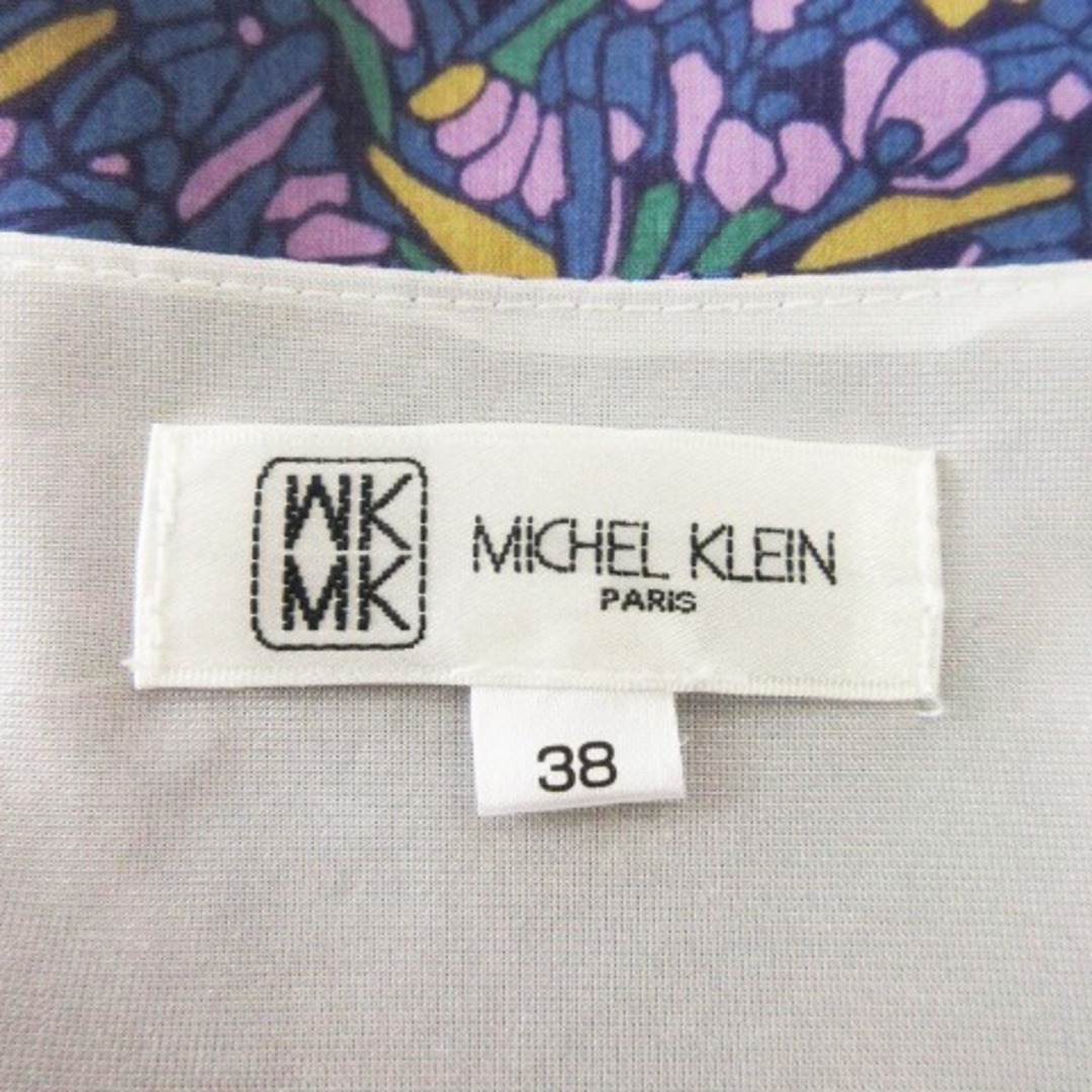 MK MICHEL KLEIN(エムケーミッシェルクラン)のMK ミッシェルクラン ブラウス 半袖 ラッフル シアー 花柄 38 紫 レディースのトップス(シャツ/ブラウス(半袖/袖なし))の商品写真