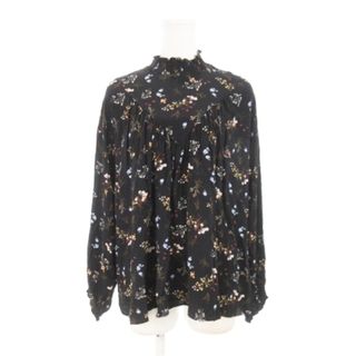 ザラ(ZARA)のザラ ブラウス ハイネック 長袖 ヨーク切替 ギャザー 花柄 総柄 M 黒(シャツ/ブラウス(長袖/七分))