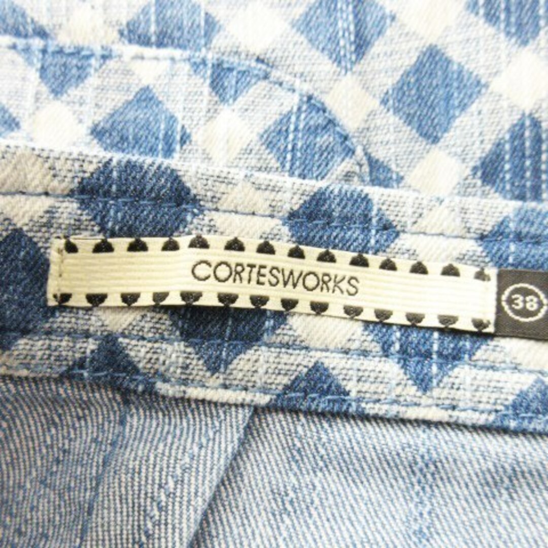 CORTES WORKS(コルテスワークス)のコルテスワークス パンツ ガウチョ ワイド デニム チェック 総柄 38 青 レディースのパンツ(その他)の商品写真