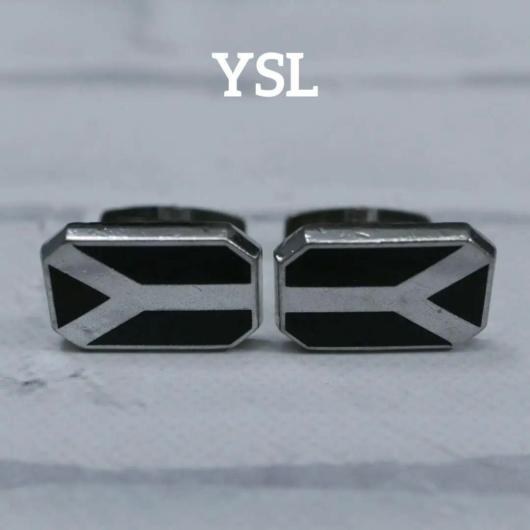 Yves Saint Laurent(イヴサンローラン)の【匿名配送】YSL イヴサンローラン カフス シルバー ロゴ シンプル 黒 メンズのファッション小物(カフリンクス)の商品写真