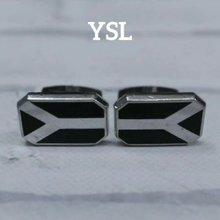 イヴサンローラン(Yves Saint Laurent)の【匿名配送】YSL イヴサンローラン カフス シルバー ロゴ シンプル 黒(カフリンクス)