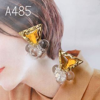 A485…イエロービジュー×シャボン　イヤリング　ピアス　ハンドメイド(イヤリング)