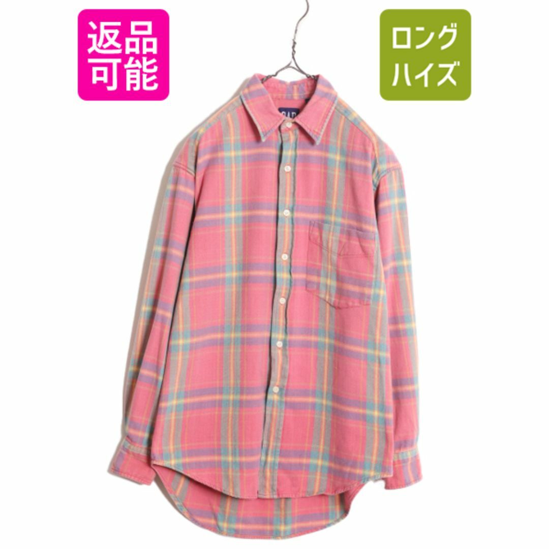 90s OLD GAP チェック フランネル シャツ メンズ M 90年代 オールド ギャップ 長袖シャツ コットン ポケット付き ネルシャツ マルチカラー メンズのトップス(シャツ)の商品写真