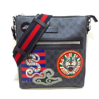 グッチ(Gucci)のGUCCI(グッチ) ショルダーバッグ グッチ クーリエ/GGスプリーム メッセンジャーバッグ 474137 黒×ダークグレー×マルチ PVC(塩化ビニール)×レザー(ショルダーバッグ)