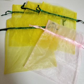 【同梱0円】美品 オーガンジー 巾着 5枚 まとめ売り イエロー ピンク(ラッピング/包装)