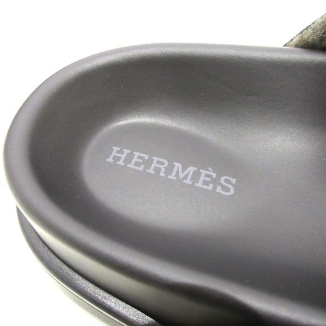 Hermes(エルメス)のHERMES(エルメス) ミュール レディース美品  ゴー H232140Z 黒×アントラシト（ダークグレー） シェーヴル・ヴェロア×シープスキン レディースの靴/シューズ(ミュール)の商品写真