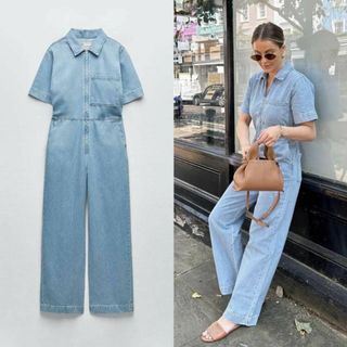 ザラ(ZARA)の24 ZARA ジッパーデニム ジャンプスーツ オールインワン S(オールインワン)