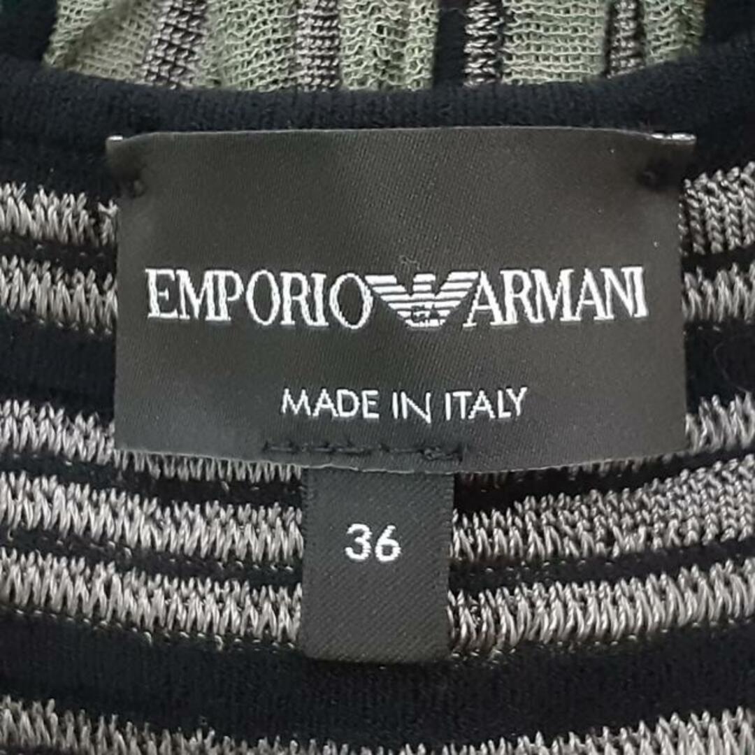 Emporio Armani(エンポリオアルマーニ)のEMPORIOARMANI(エンポリオアルマーニ) ワンピース サイズ36 S レディース美品  - カーキ×黒×マルチ クルーネック/半袖/ひざ丈/ボーダー/ストライプ レディースのワンピース(その他)の商品写真