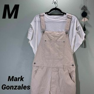 マークゴンザレス(Mark Gonzales)のマークゴンザレス　レディース　サロペットジーンズ　オーバーオール　刺繍ベージュM(サロペット/オーバーオール)