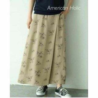 アメリカンホリック(AMERICAN HOLIC)の新品 レトロ大人可愛い アメリカンホリック ストライプ花柄ラップ風ロングスカート(ロングスカート)