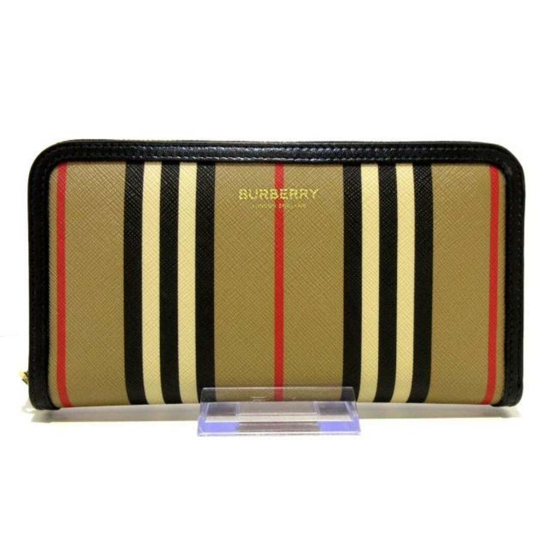 BURBERRY LONDON ENGLAND(バーバリーロンドンイングランド) 長財布美品  - ベージュ×黒×マルチ ラウンドファスナー/ストライプ PVC(塩化ビニール)×レザー レディースのファッション小物(財布)の商品写真