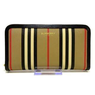 BURBERRY LONDON ENGLAND(バーバリーロンドンイングランド) 長財布美品  - ベージュ×黒×マルチ ラウンドファスナー/ストライプ PVC(塩化ビニール)×レザー(財布)