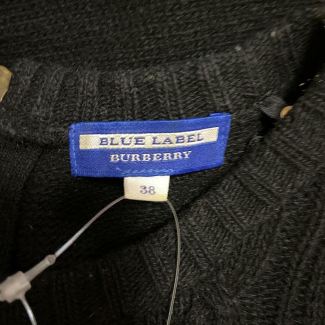 BURBERRY BLUE LABEL(バーバリーブルーレーベル)のBurberry Blue Label(バーバリーブルーレーベル) ワンピース サイズ38 M レディース - 黒×ブルー クルーネック/長袖/ひざ丈/ニット/チェック柄 レディースのワンピース(その他)の商品写真