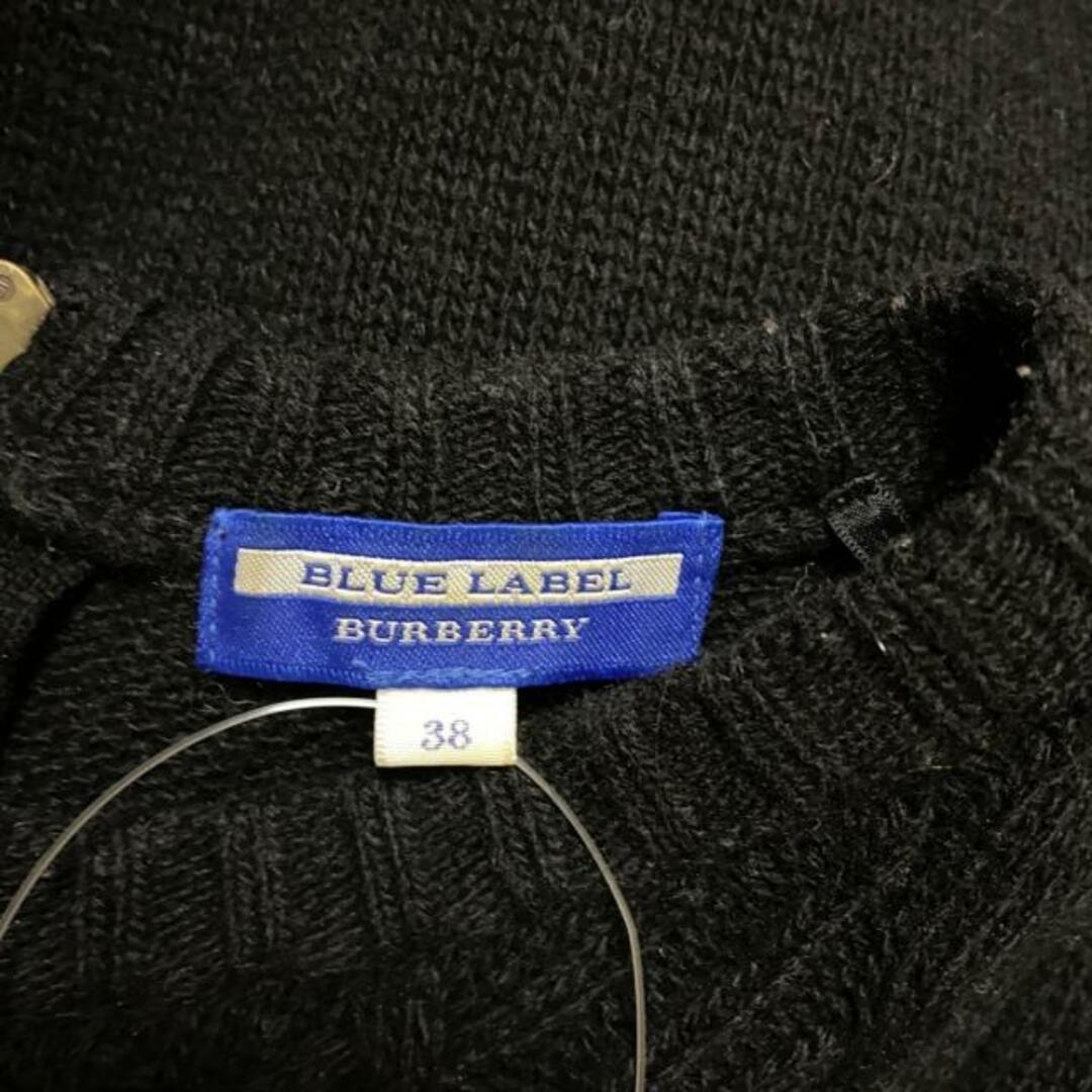 BURBERRY BLUE LABEL(バーバリーブルーレーベル)のBurberry Blue Label(バーバリーブルーレーベル) ワンピース サイズ38 M レディース - 黒×ブルー クルーネック/長袖/ひざ丈/ニット/チェック柄 レディースのワンピース(その他)の商品写真