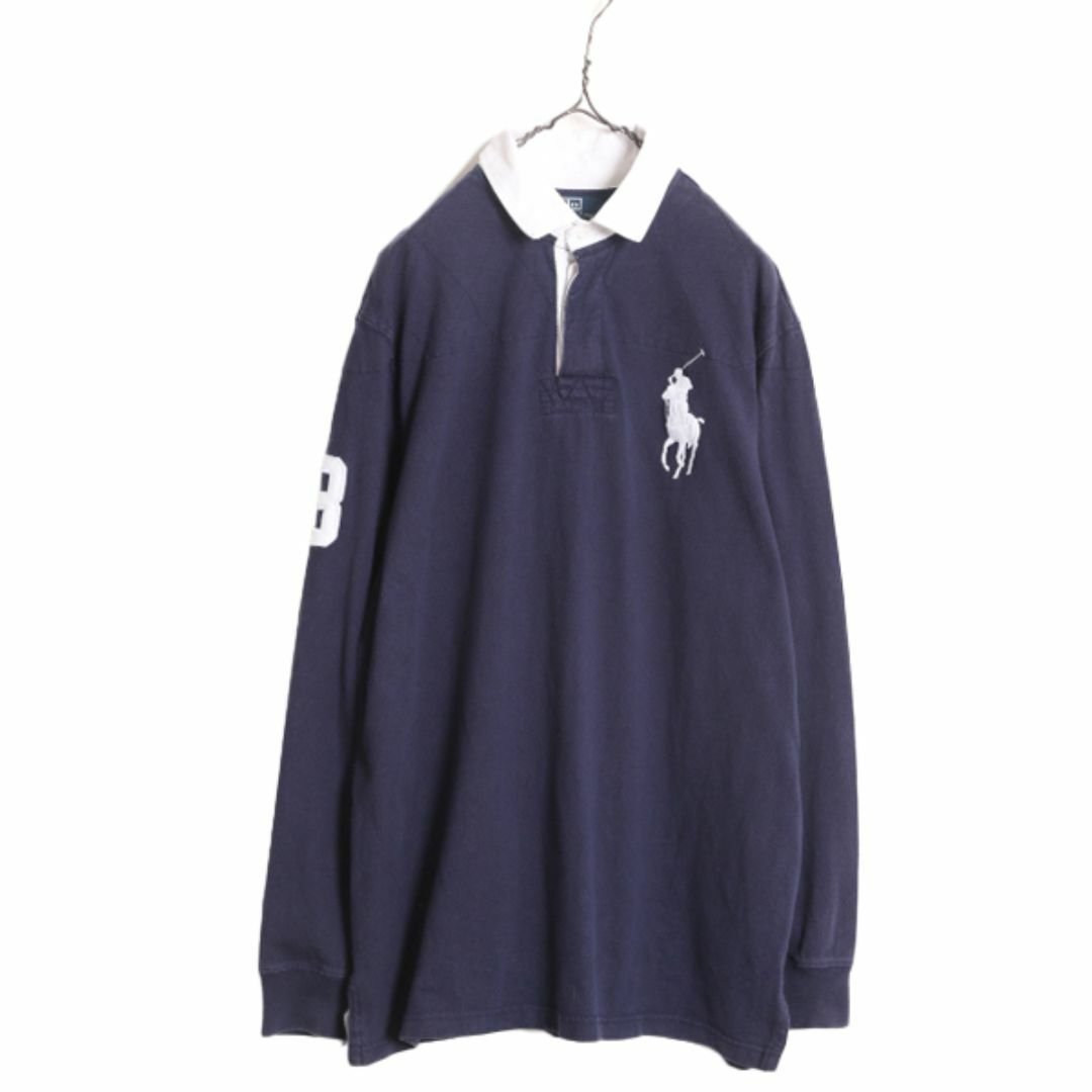 Ralph Lauren(ラルフローレン)のビッグポニー ポロ ラルフローレン 長袖 ラガーシャツ メンズ L / 古着 長袖シャツ ラグビーシャツ ヘビーウェイト ナンバリング ネイビー メンズのトップス(シャツ)の商品写真