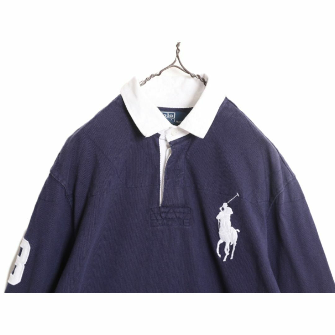 Ralph Lauren(ラルフローレン)のビッグポニー ポロ ラルフローレン 長袖 ラガーシャツ メンズ L / 古着 長袖シャツ ラグビーシャツ ヘビーウェイト ナンバリング ネイビー メンズのトップス(シャツ)の商品写真