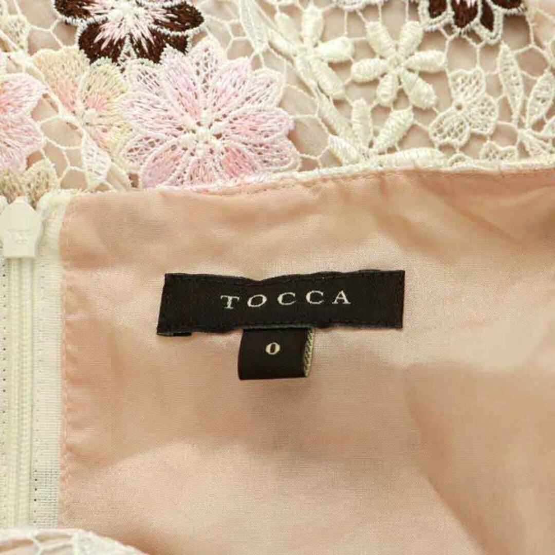 TOCCA(トッカ)のトッカ アネモネフラワー ワンピース ひざ丈 半袖 0 S 白 ピンク 茶 レディースのワンピース(ひざ丈ワンピース)の商品写真