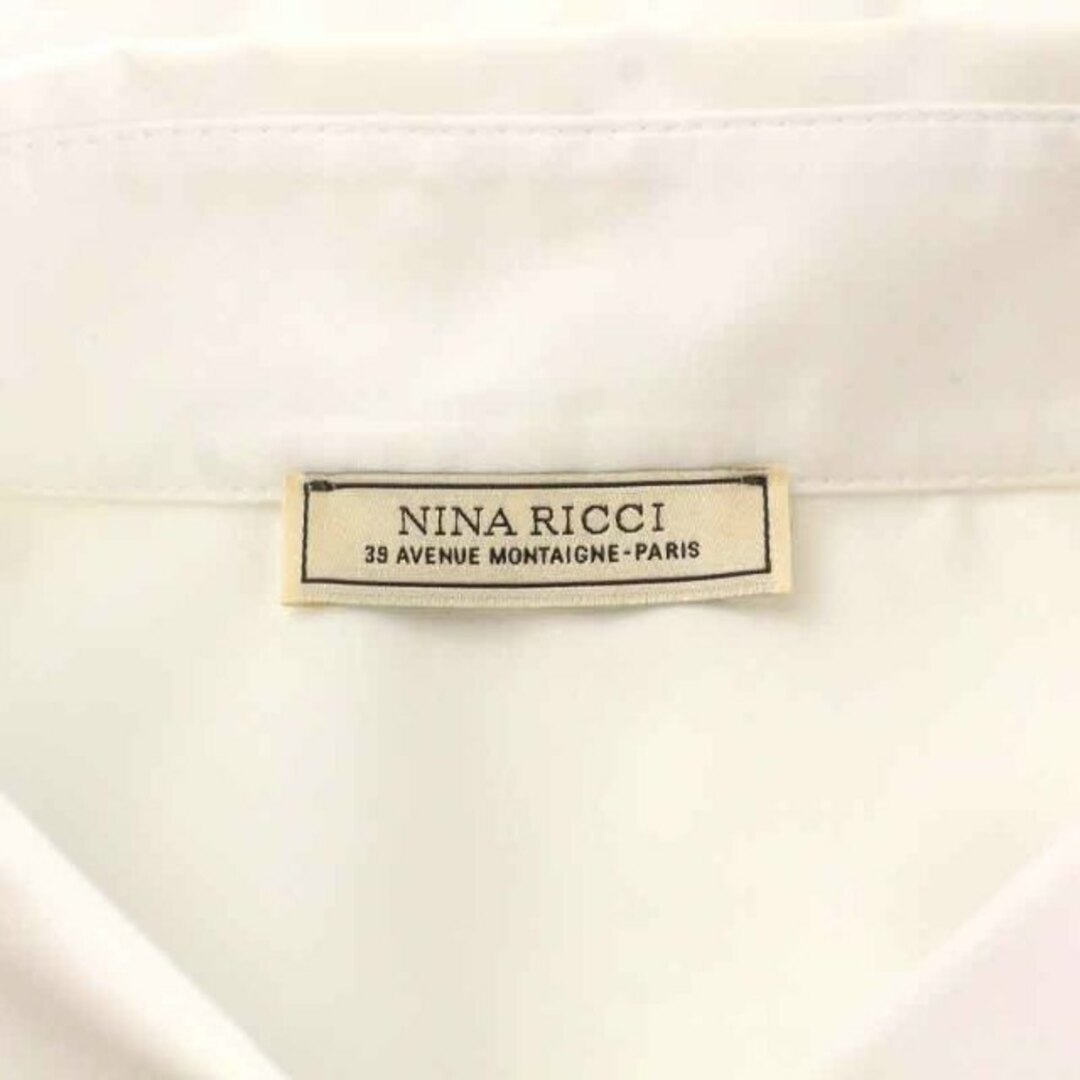 NINA RICCI(ニナリッチ)のニナリッチ シャツ 長袖 オーバーサイズ ロゴ刺繍 ギャザー 34 S 白 紺 レディースのトップス(シャツ/ブラウス(長袖/七分))の商品写真