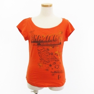 ディーゼル(DIESEL)のディーゼル Tシャツ カットソー 半袖 フクロウ プリント オレンジ M(Tシャツ(半袖/袖なし))