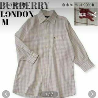 バーバリー(BURBERRY)のみや様　【BURBERRY LONDON】七分丈シャツ★チェック★ロゴ刺繍★メン(シャツ)