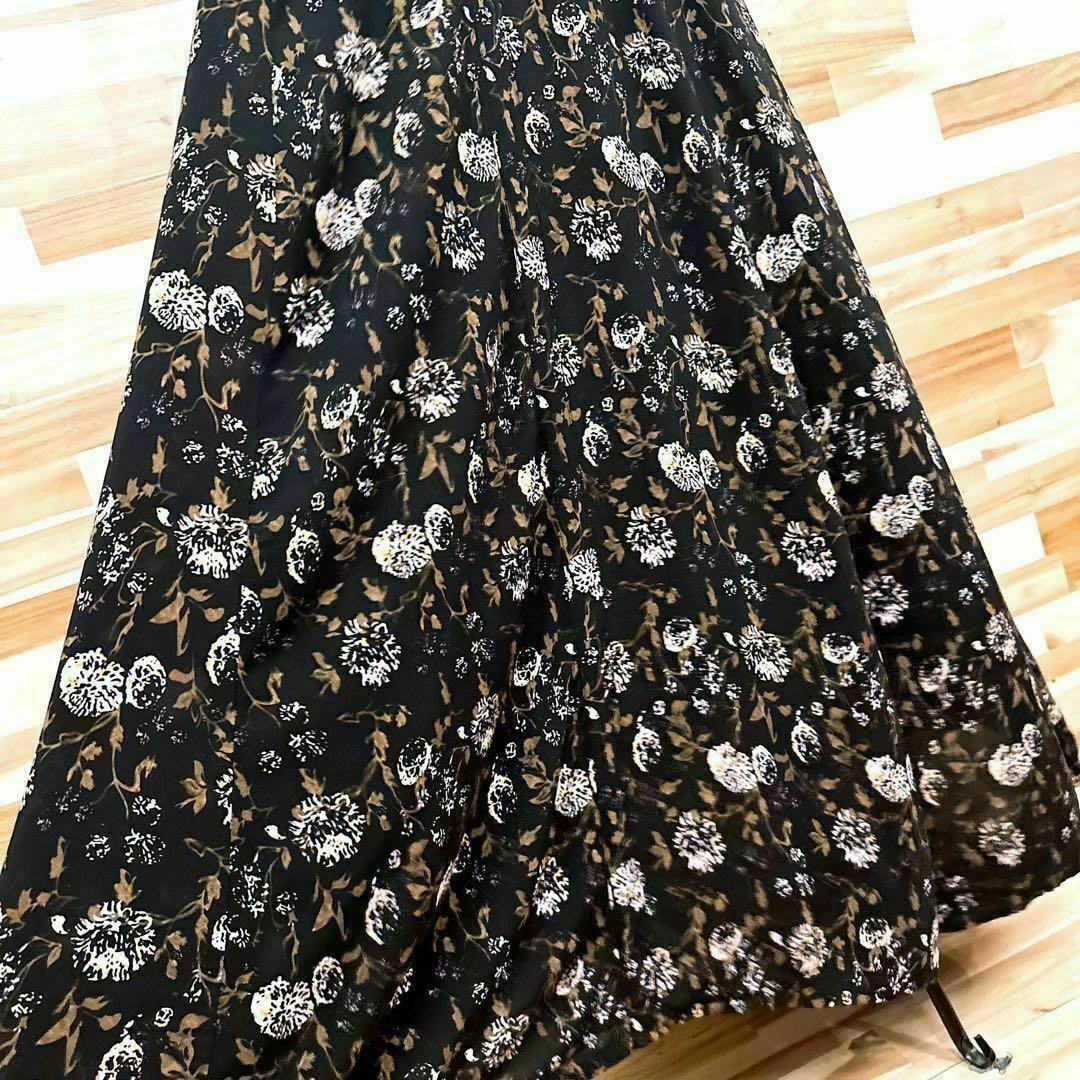 ZARA(ザラ)の【ザラ ウーマン】レーヨン100% ロング シャツ ワンピース 花柄 L 黒×茶 レディースのワンピース(ロングワンピース/マキシワンピース)の商品写真