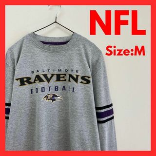 【即日発送】古着　NFL レイブンズ　ロンT　グレー　メンズ　M(Tシャツ/カットソー(七分/長袖))