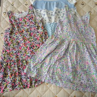 H＆Mエイチアンドエム 花柄 紫パープル ワンピース チュニック夏服 100(ワンピース)