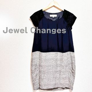 ジュエルチェンジズ(Jewel Changes)のJewel Changes ジュエルチェンジズ　ミニワンピ　ネイビー　グレー(ミニワンピース)