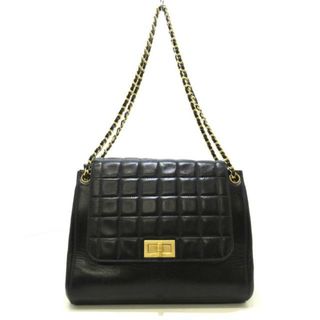 シャネル(CHANEL)のCHANEL(シャネル) ショルダーバッグ レディース チョコバー/2.55 黒×ブルー チェーンショルダー/ゴールド金具/リペアシールあり ラムスキン(ショルダーバッグ)