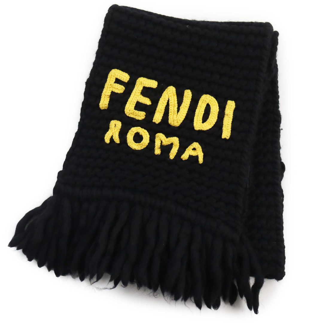 美品○FENDI フェンディ FXS124 ロゴ入り フリンジ付き ニット