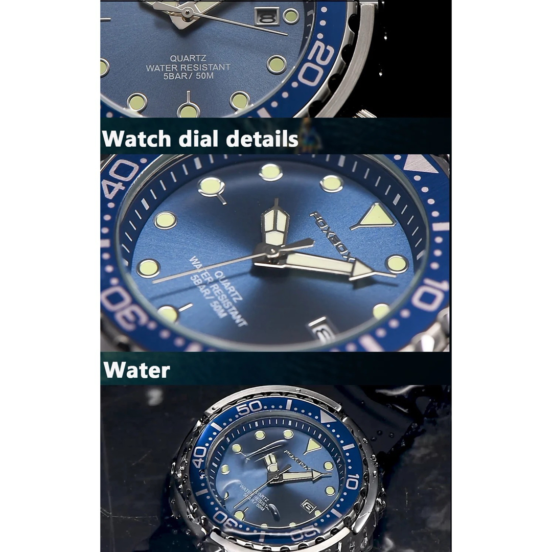 新品 FOXBOX ブルーウォッチ 50M防水メンズ腕時計 ステンレスストラップ メンズの時計(腕時計(アナログ))の商品写真