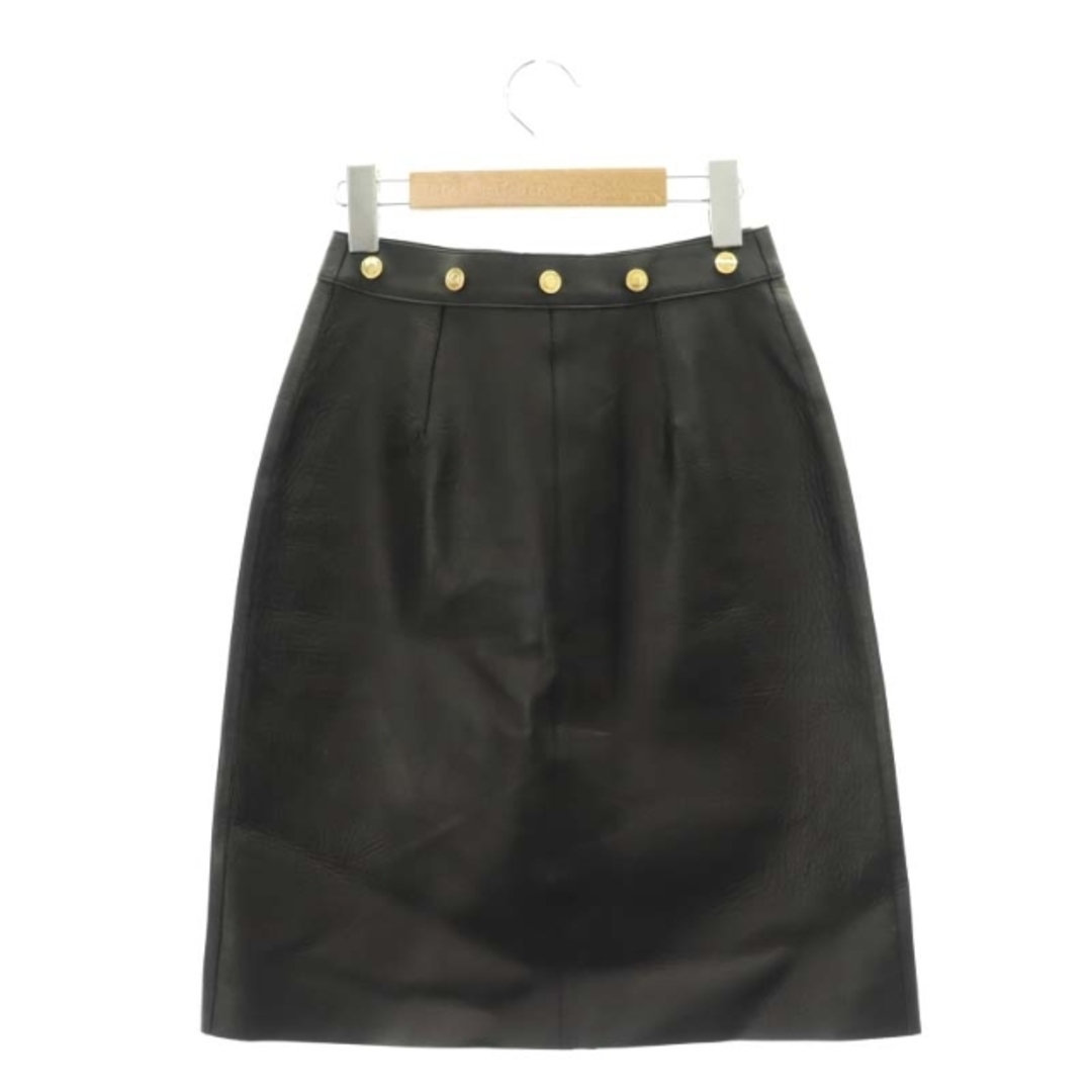 Gucci(グッチ)のグッチ ロゴスナップボタンレザースカート タイト ひざ丈 タック 38 黒 レディースのスカート(ひざ丈スカート)の商品写真