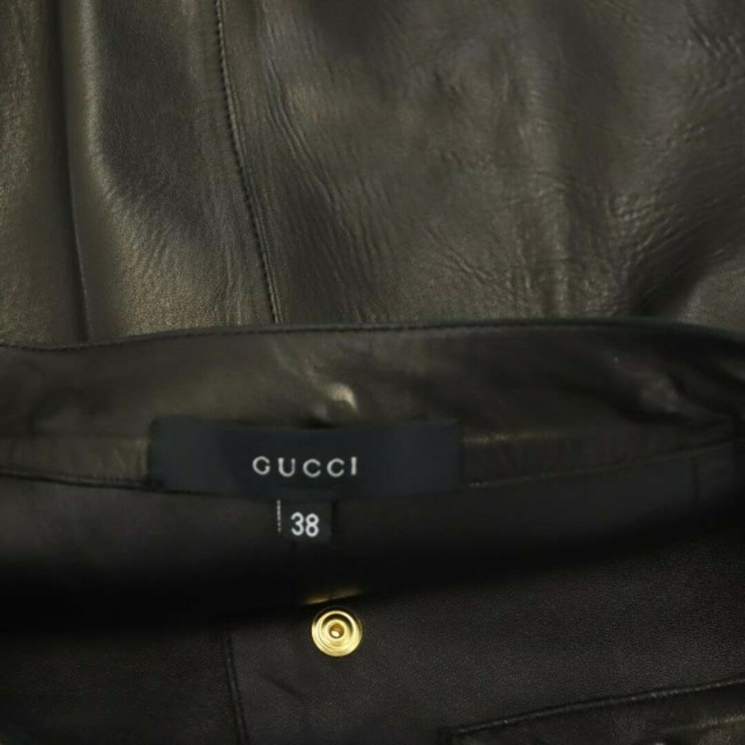 Gucci(グッチ)のグッチ ロゴスナップボタンレザースカート タイト ひざ丈 タック 38 黒 レディースのスカート(ひざ丈スカート)の商品写真