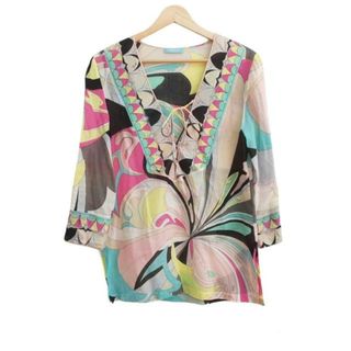 エミリオプッチ(EMILIO PUCCI)のEMILIO PUCCI(エミリオプッチ) チュニック サイズI:40 レディース美品  - 白×イエロー×ピンク 七分丈/シースルー(チュニック)