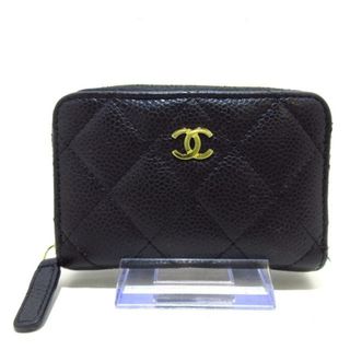 シャネル(CHANEL)のCHANEL(シャネル) コインケース マトラッセ 黒 ゴールド金具/ラウンドファスナー キャビアスキン(コインケース)