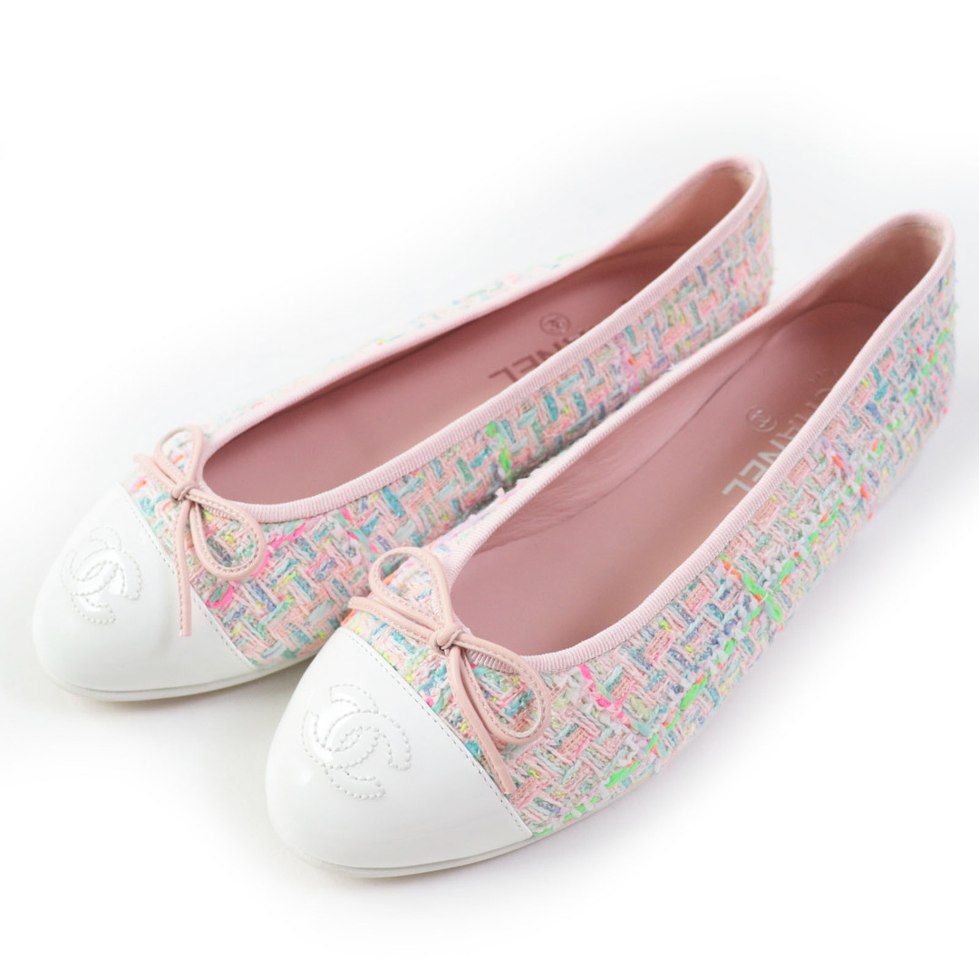 CHANEL - 未使用品◎CHANEL シャネル 24C G02819 Ballet flats コットンツイード パテントカーフスキン バレエシューズ ホワイト マルチ 38 箱・保存袋付き イタリア製 レディース