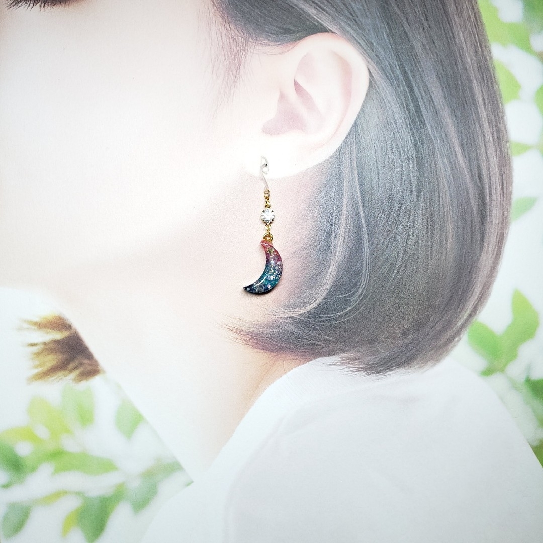 No.1428-D　月☆星☆ピアス・イヤリング ハンドメイドのアクセサリー(ピアス)の商品写真