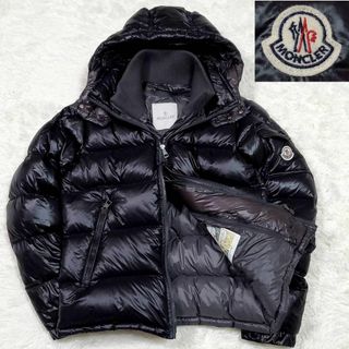 モンクレール(MONCLER)の極美品 S モンクレール ジン ダウン ジャケット 黒 ニット 襟 ロゴ パッチ(ダウンジャケット)