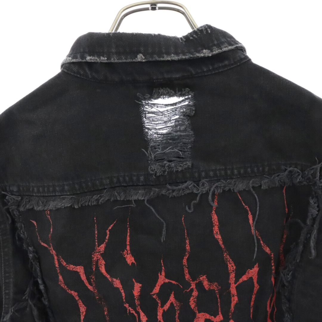 MISBHV ミスビヘイブ DESIRE DENIM JACKET ダメージ加工 バックプリント デニムジャケット ブラック メンズのジャケット/アウター(Gジャン/デニムジャケット)の商品写真