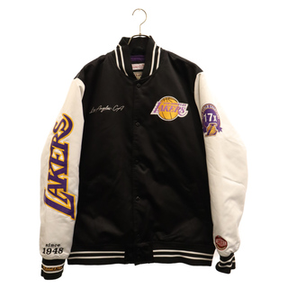 Mitchell&Ness ミッチェル アンド ネス NBA Team Origins Varsity Satin Jacket Los Angeles Lakers ロサンゼルス レイカーズ バーシティサテンジャケット スタジャン ブラック/ホワイト 0JBF4854-LAL(フライトジャケット)