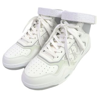 極美品□DIOR ディオール オム 3SH132ZIJ06841 B27 レザー オブリーク ロゴ総柄 ハイカットスニーカー ホワイト グレー 41 箱・保存袋付き イタリア製 メンズ