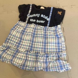 プティマイン(petit main)のプティマイン　90 ワンピース　レイヤード風　青チェック　くま　夏服　半袖(ワンピース)