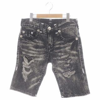 トゥルーレリジョン(True Religion)のトゥルーレリジョン デニムハーフパンツ ダメージ加工 28 黒 ブラック ■SH(デニム/ジーンズ)