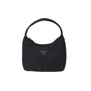 プラダ(PRADA)のPRADA プラダ ホーボー ハンドバッグ MV515 トライアングルロゴ ブラック ナイロン シルバー金具 美品 中古 62262(ハンドバッグ)