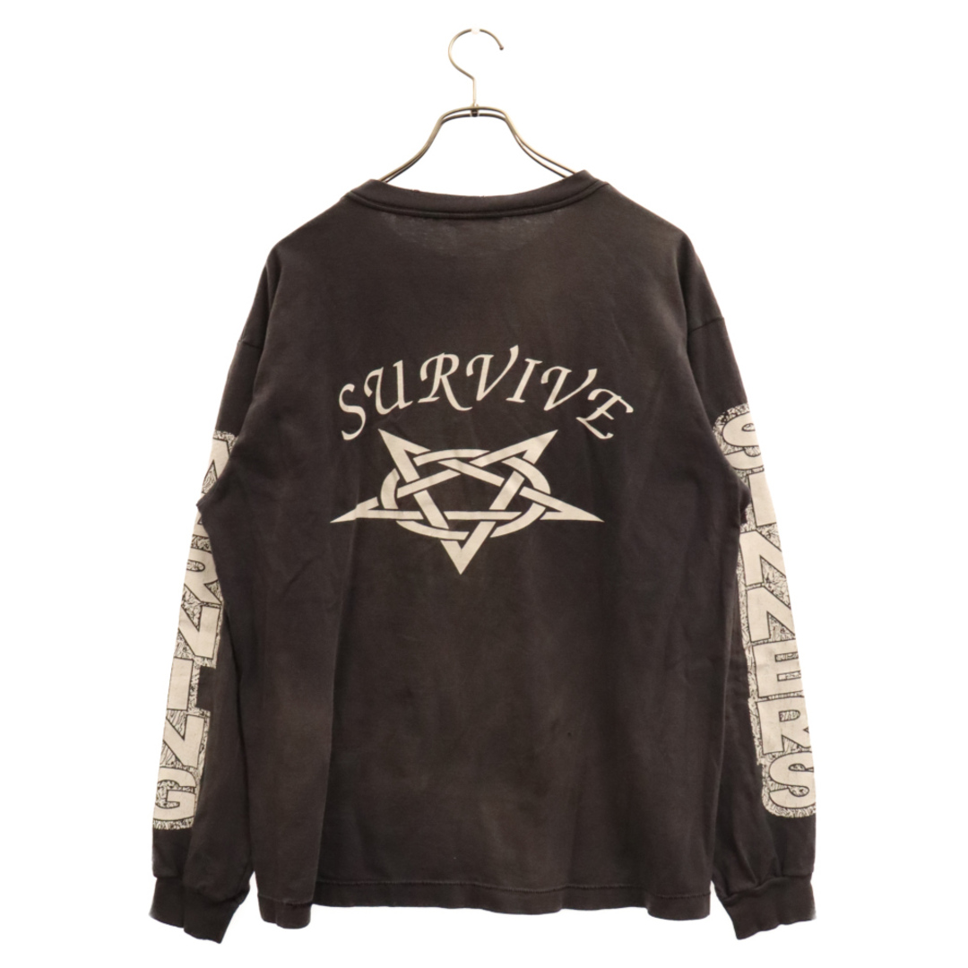 SAINT MICHAEL セントマイケル 23AW LS TEE/SURVIVE サヴァイヴ ヴィンテージ加工 グラフィックプリント 長袖Tシャツ ブラック SM-A23-0000-006 メンズのトップス(Tシャツ/カットソー(七分/長袖))の商品写真