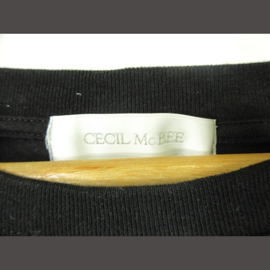 CECIL McBEE(セシルマクビー)のCECIL McBEE Tシャツ 丸首 半袖 プリント 綿 ブラック M  レディースのトップス(Tシャツ(半袖/袖なし))の商品写真