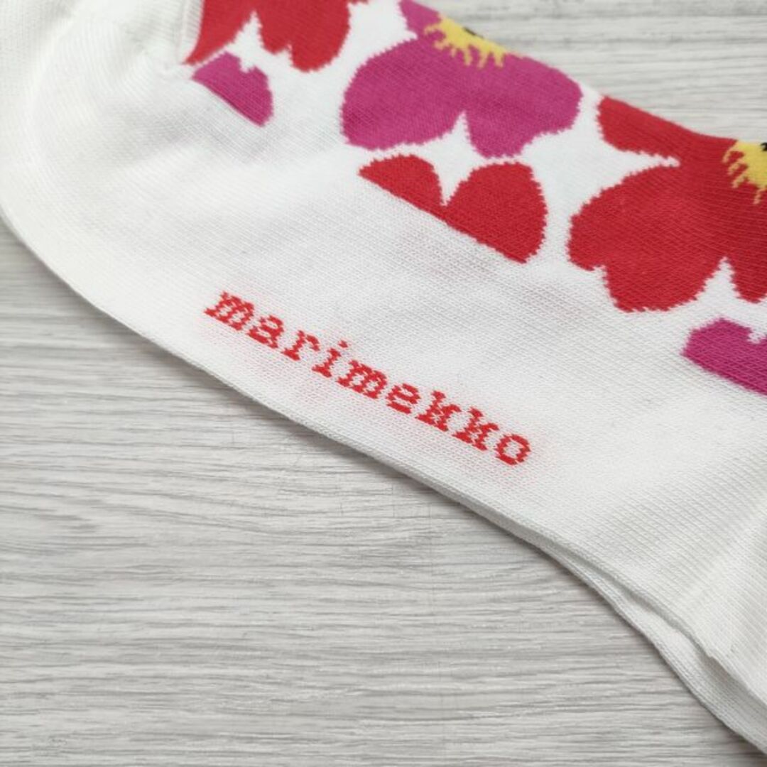 marimekko 新品 unikko サイズ37-38 コットン 靴下 ホワイト ピンク レディース マリメッコ【中古】4-0413G◎