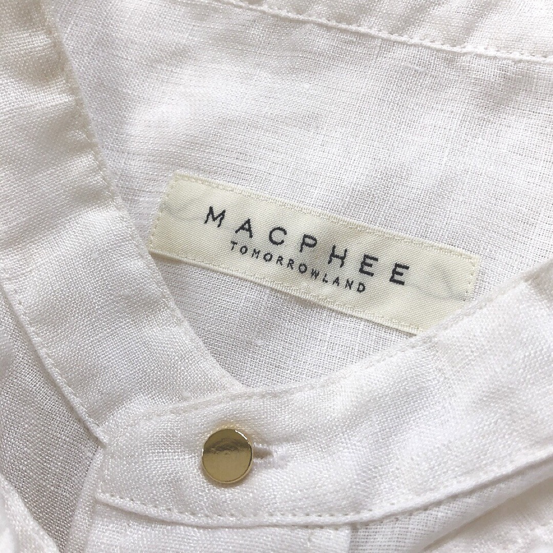 MACPHEE(マカフィー)のマカフィー　バンドカラー　シャツ　リネン100% ハーフボタン　日本製　ゆったり レディースのトップス(シャツ/ブラウス(長袖/七分))の商品写真